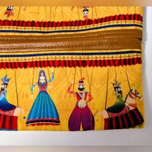 Handcrafted The Bombay Store Colorful Cloth Pouch Tissue Holder Leather Closure